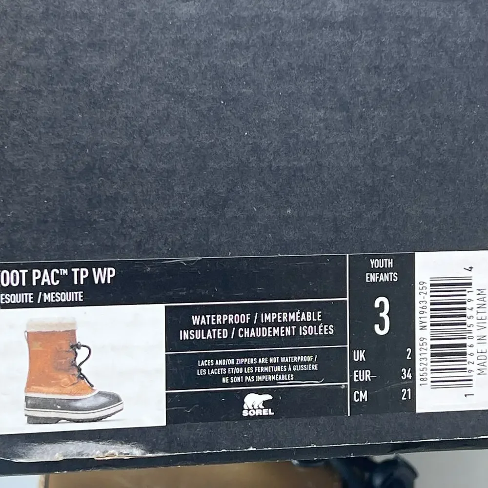 Sorel Yoot Pac TP Waterproof Boot Nylon Sherpa Black NY1963-013 Youth 5 Tried On